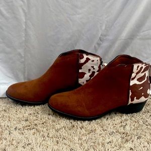 NWOT!  Cow Print Brown Booties Size 9 1/2